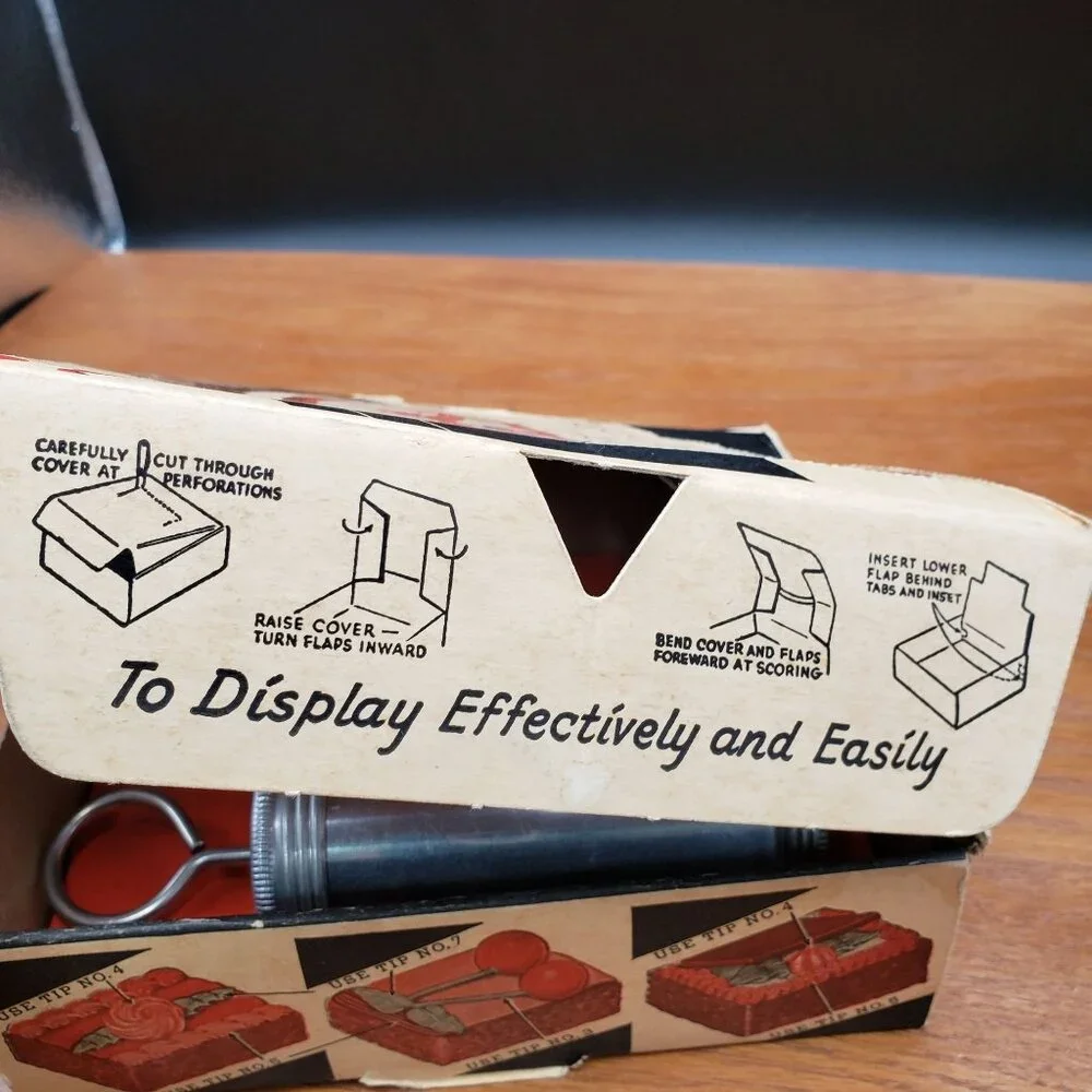 Vintage Aluminum Cake Decorator Set w Tips Original Box Recipes Made USA